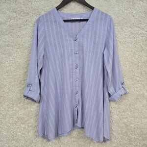 Habitat Top Womens Small Stripe Button Roll Tab Sleeve Purple